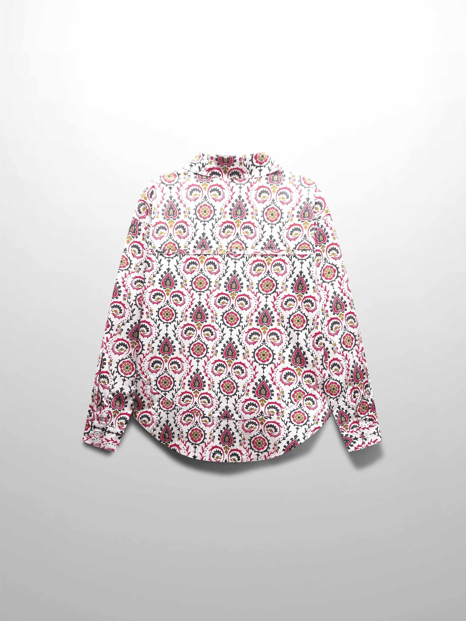 Rounded Hem Button Down Shirt-Retro Floral