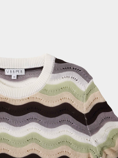 Crochet Stripe Sweater - Brown/Green/Cream