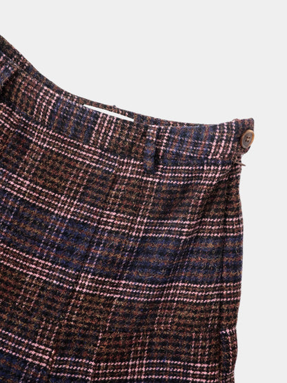 Plaid Yoke Circle Skirt - Brown/Pink Plaid