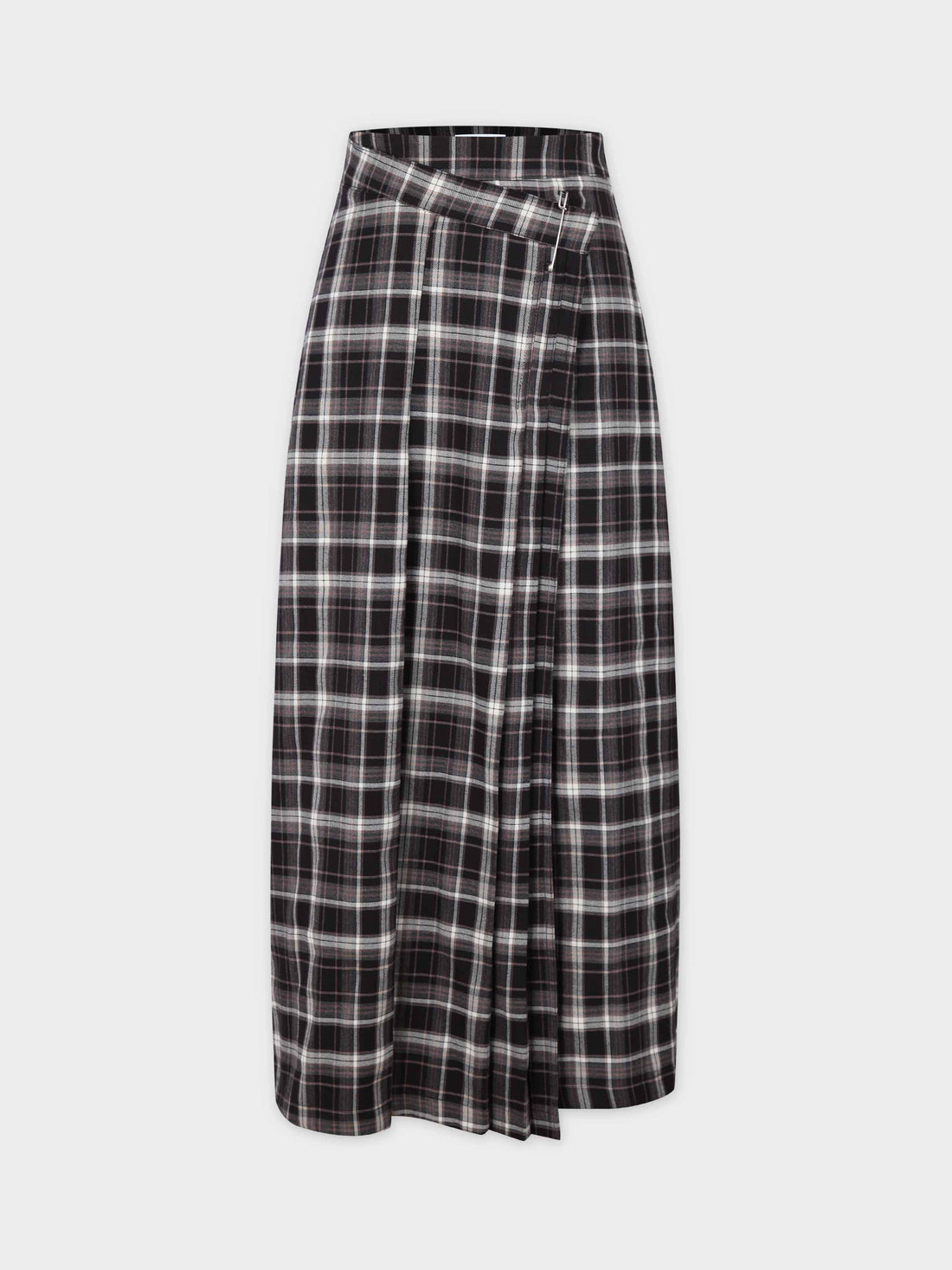 Pin Closure Wrap Skirt-Neutral Plaid