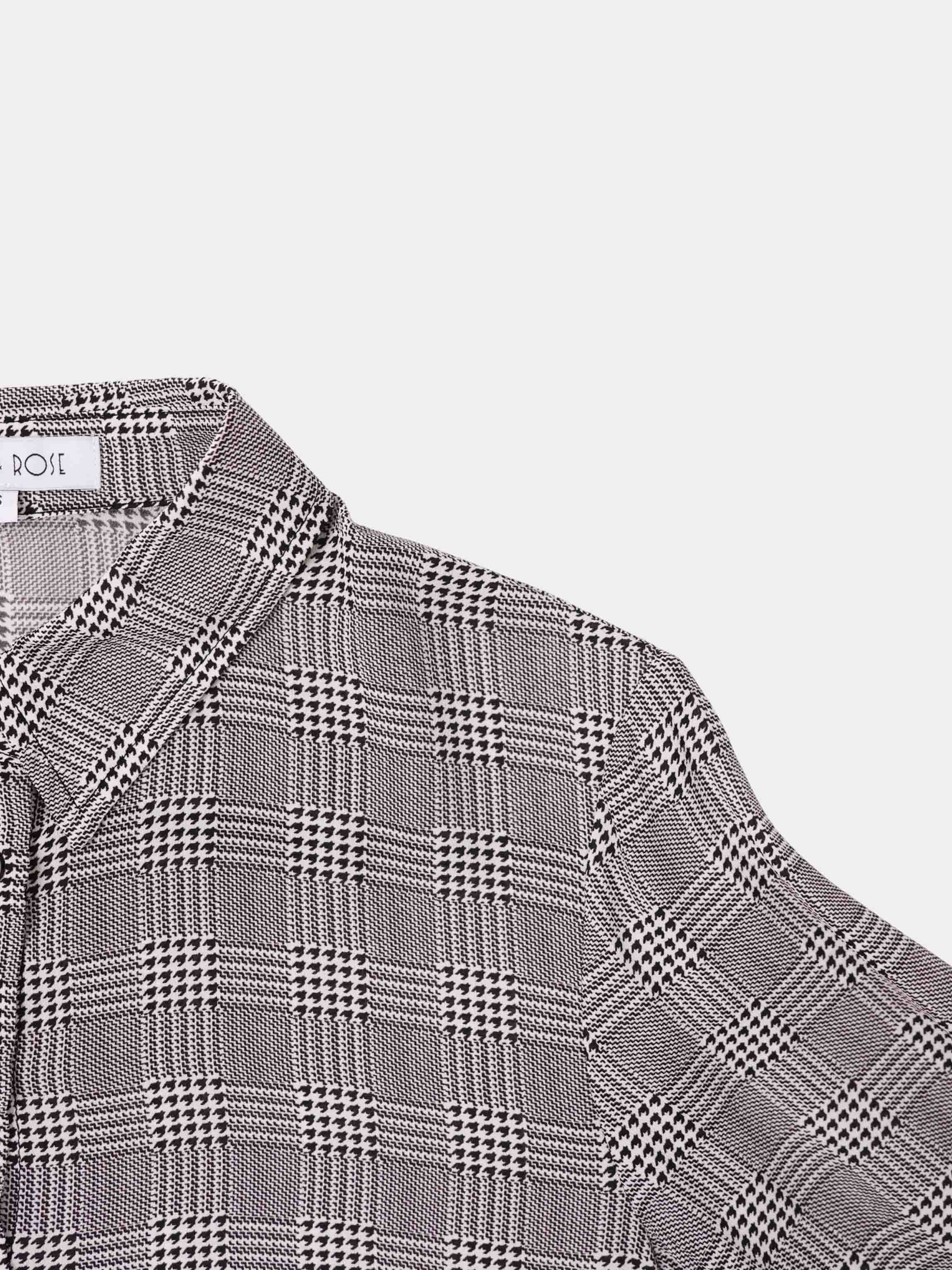 Houndstooth Button Down Blouse-Black/White