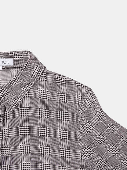 Houndstooth Button Down Blouse-Black/White