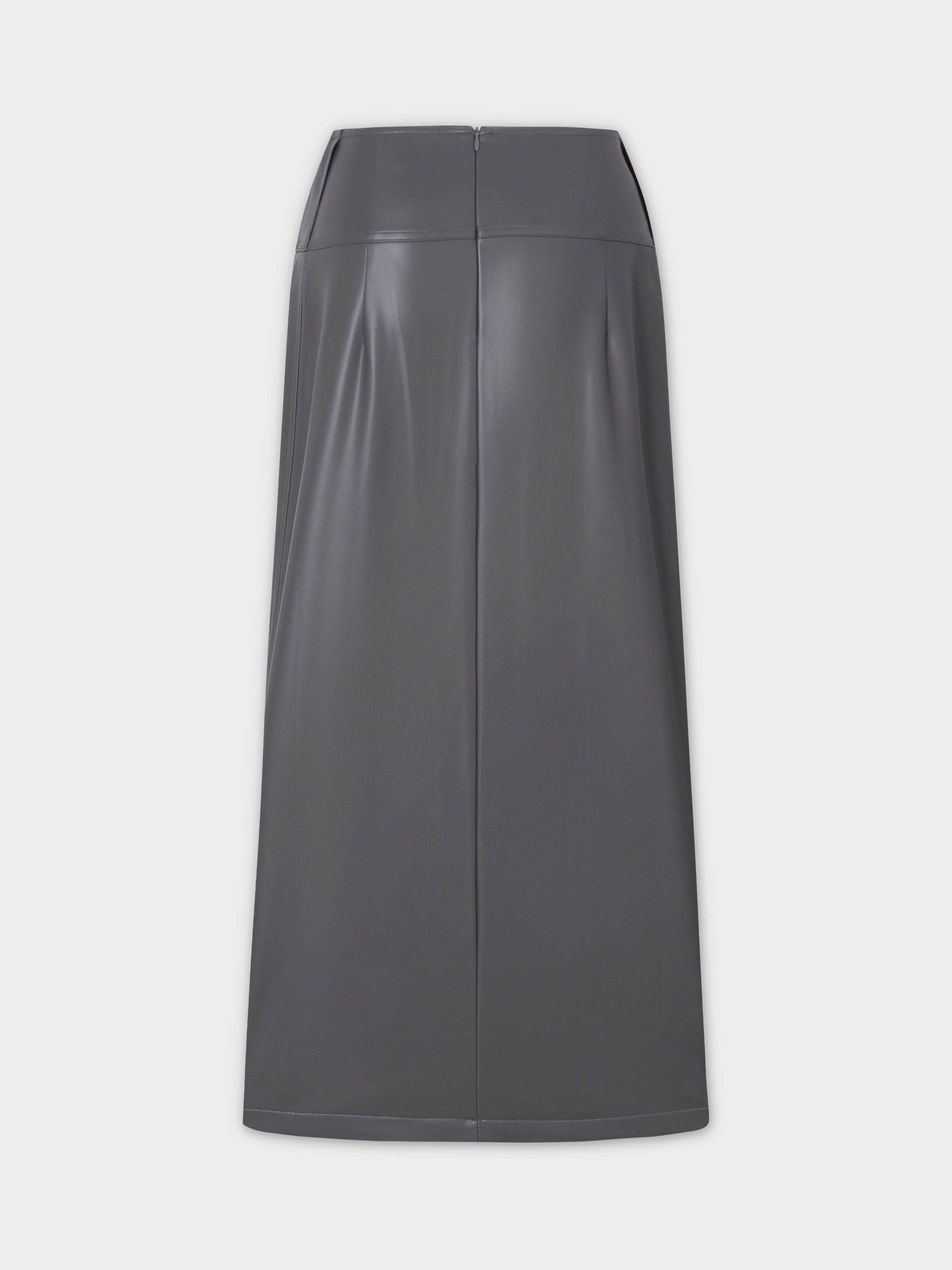 Leather Inverted Pleat Skirt-Grey