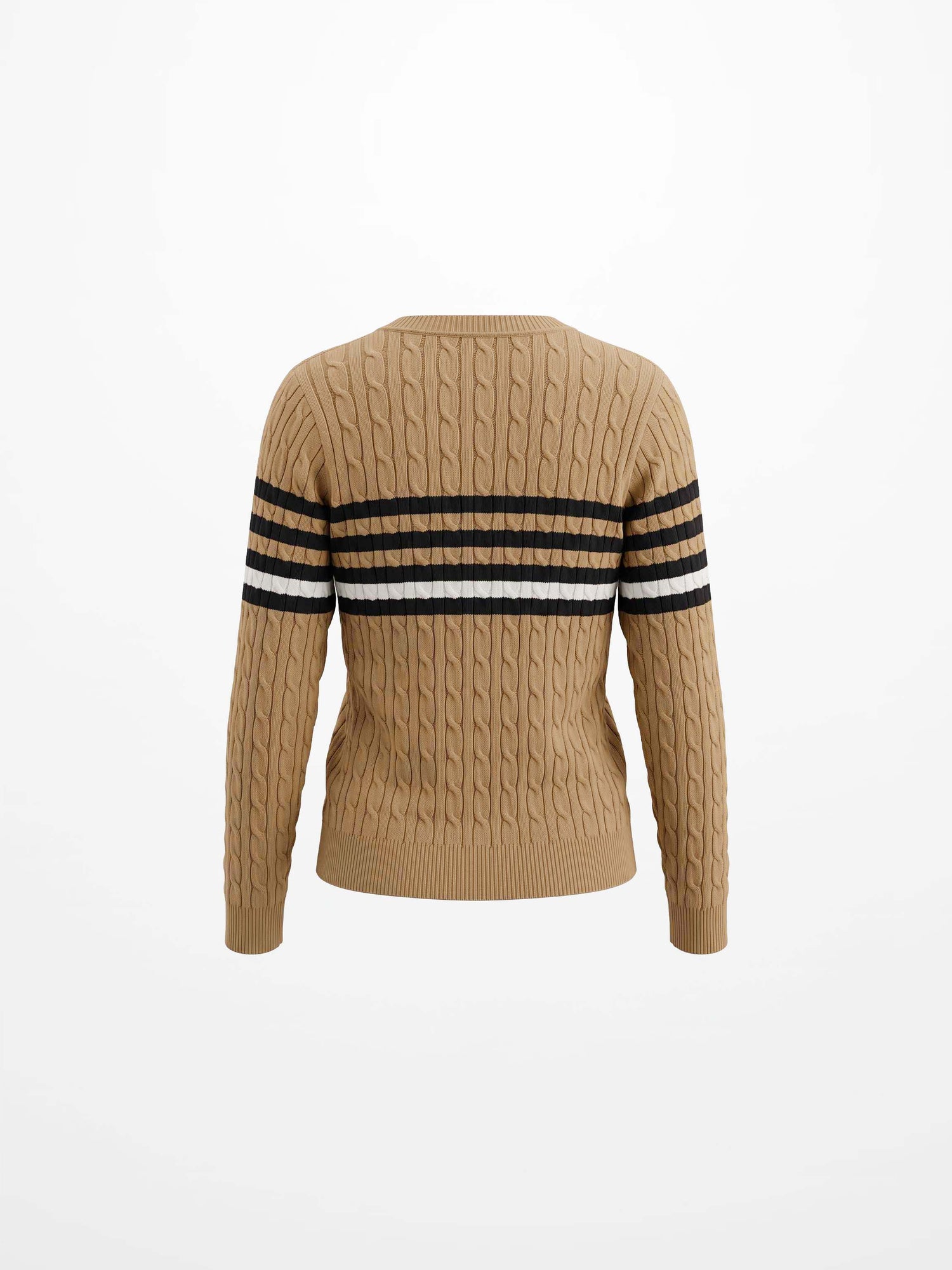 Striped Cable Knit Sweater - Tan/Black and White Stripe