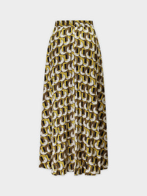 Covered Band Pleated Skirt 37"-Gold Geometric