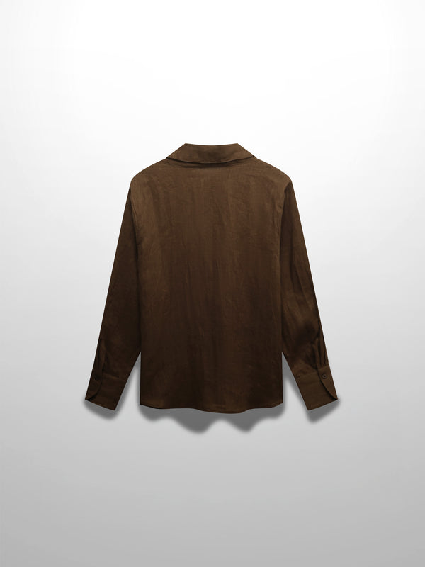 Linen Button Down Blouse-Brown