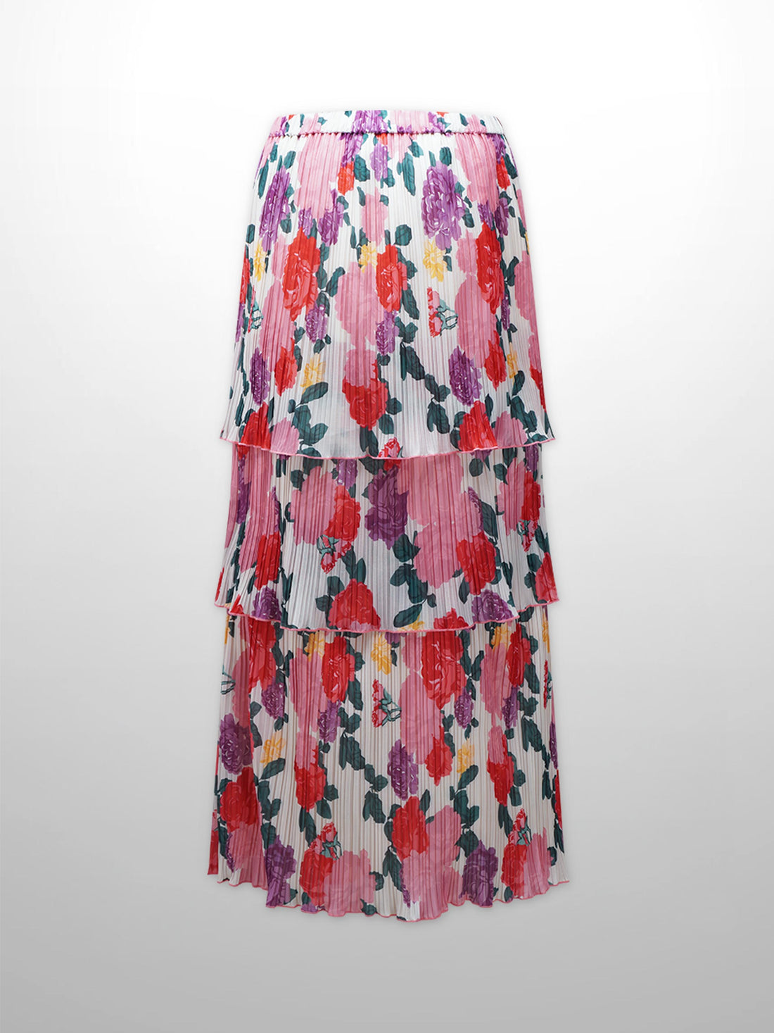 Layered Pintuck Pleated Skirt-Pink Floral