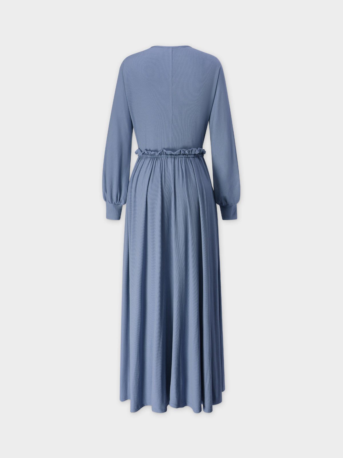 Ribbed Drawstring Dress-Denim Blue