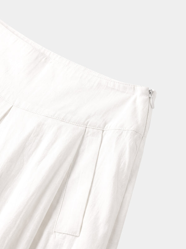 Inverted Yoke Pleat Denim Skirt-White