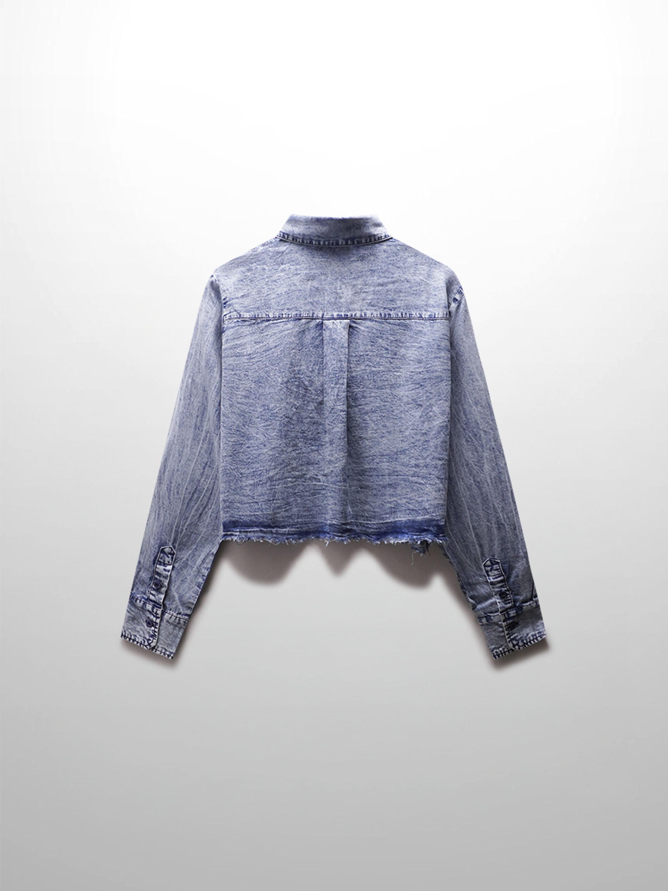 Crop Denim Shirt-Blue