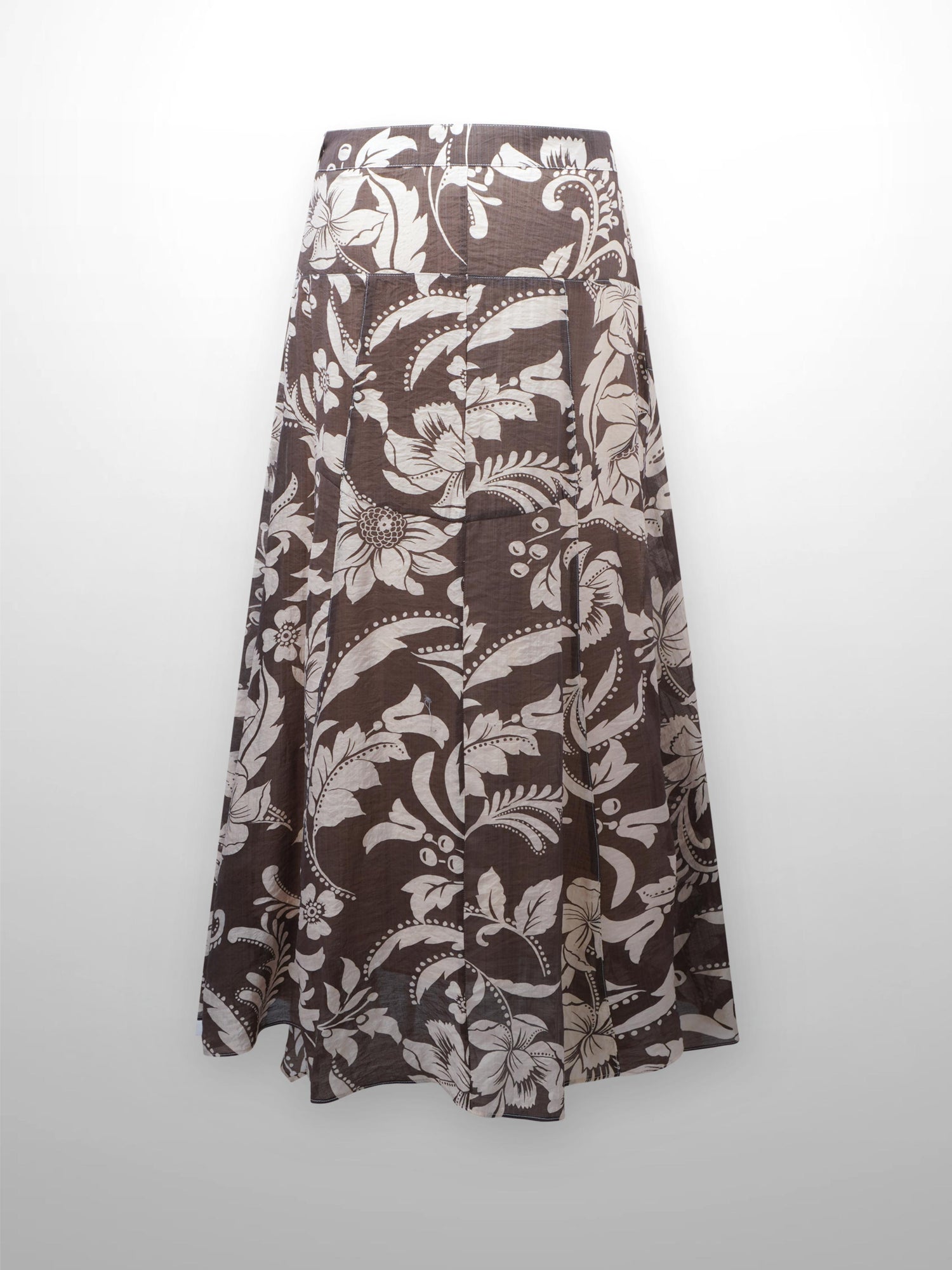 Asymmetrical Hem Ruffle Skirt-Brown Floral