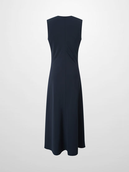 Faux Satin Crew Neck Slip Dress-Navy