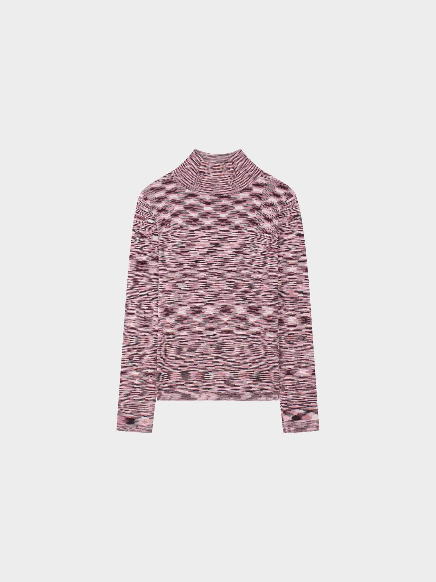 Abstract Stripe Knit Turtleneck-Pink/Burgundy