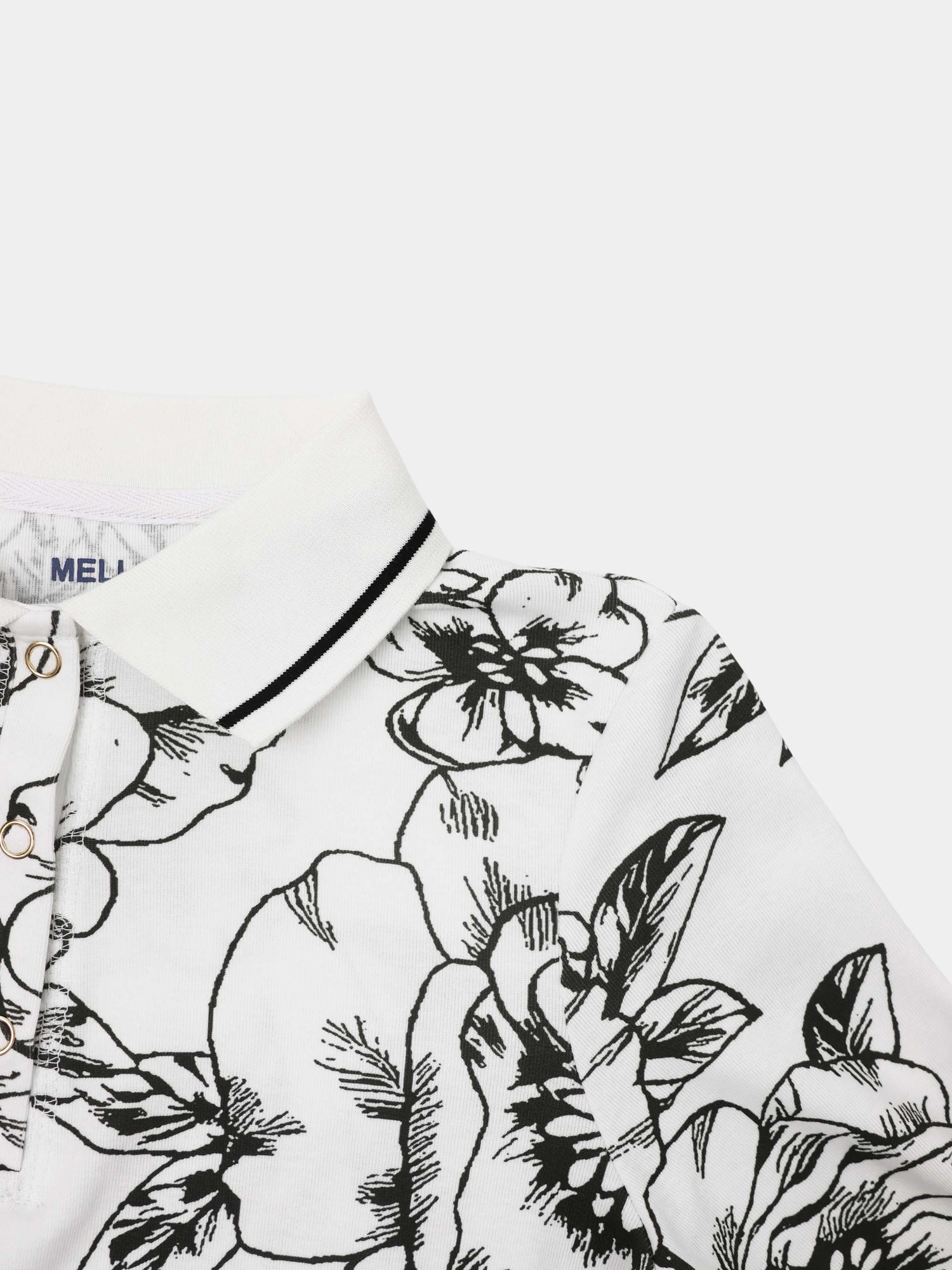 Printed Collar Snap Tee-Sketch Floral