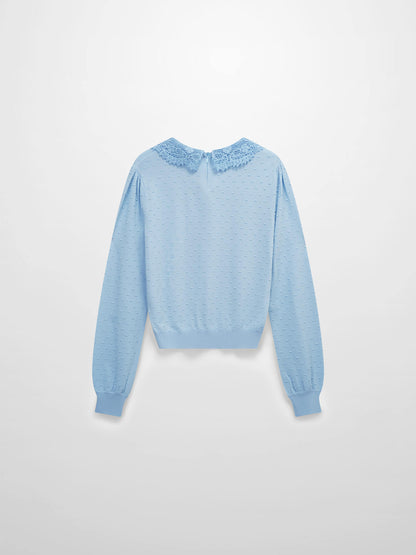 Crew Neck Pebbled Sweater-Light Blue