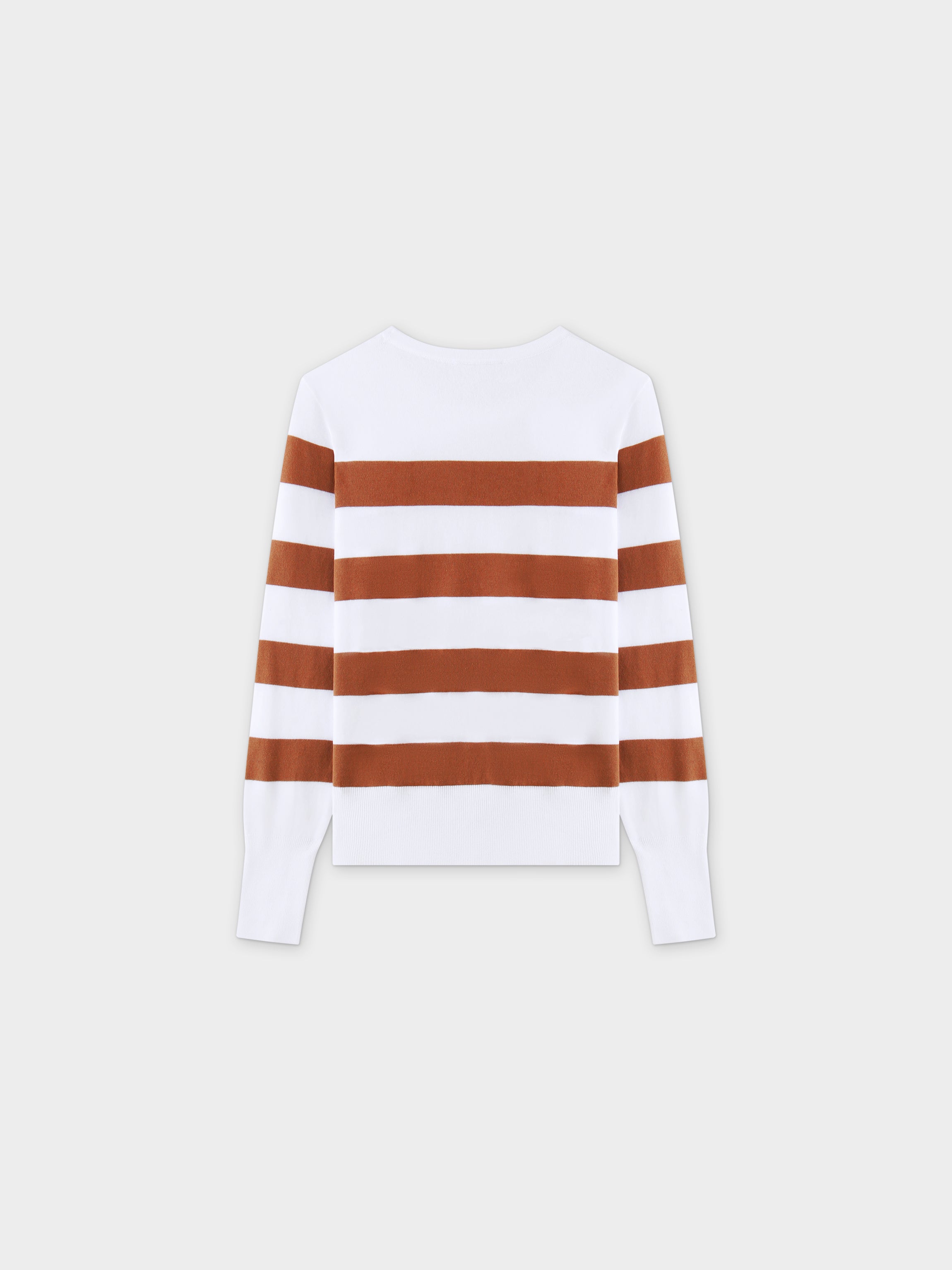 Striped Cotton Sweater-Brown