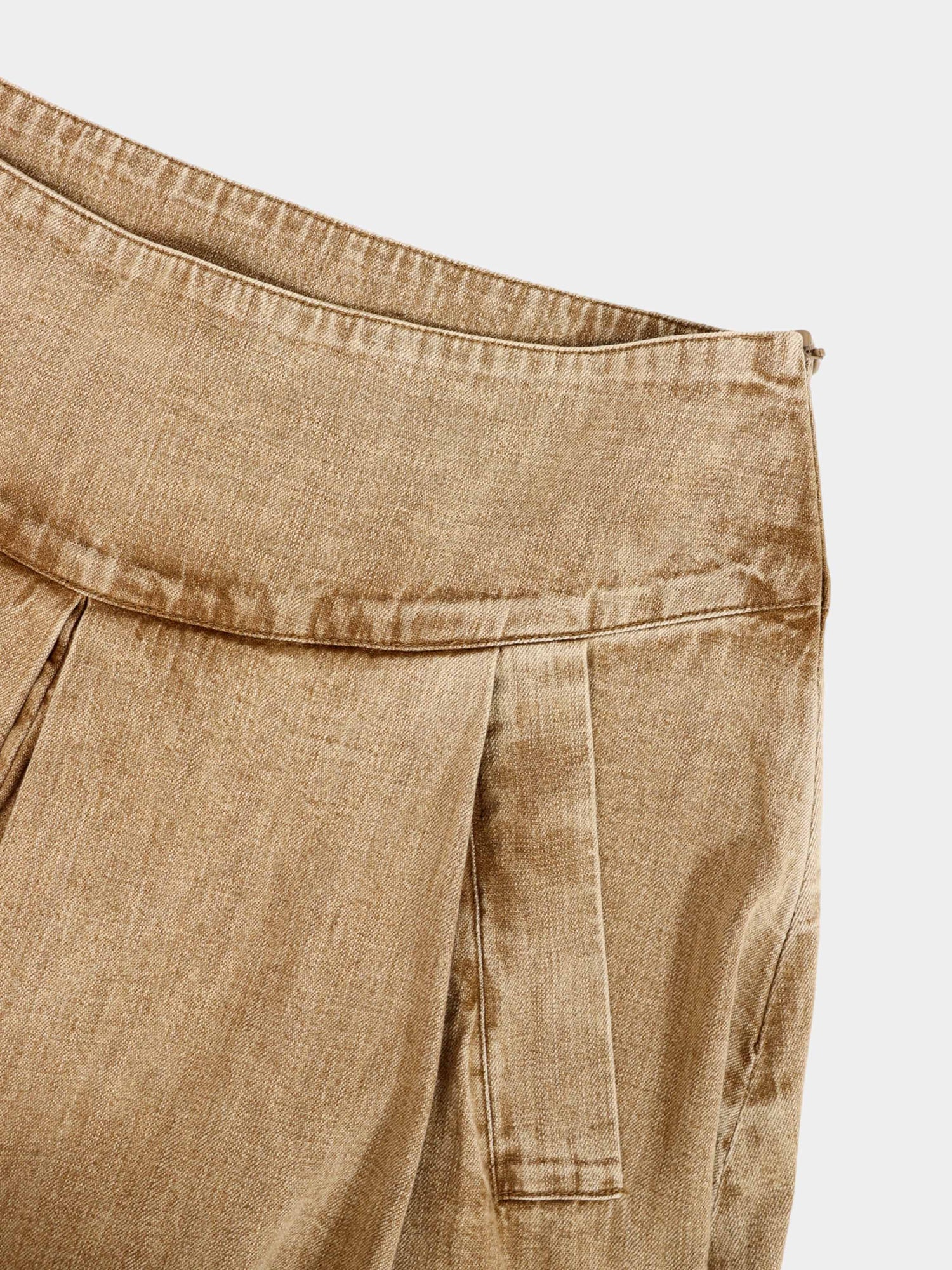 Inverted Yoke Pleat Denim Skirt-Light Tan