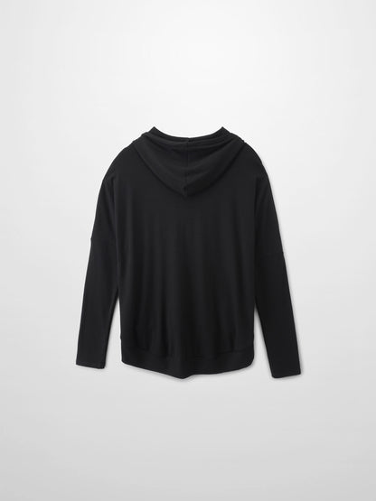 Ribbed Half Zip Hoodie Tee-Black