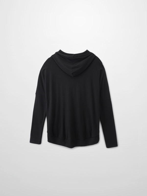 Ribbed Half Zip Hoodie Tee-Black