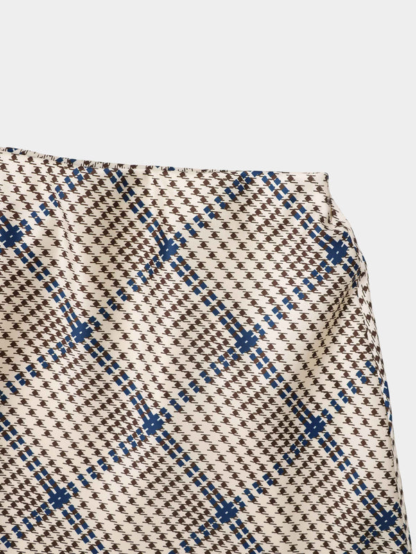 Print Slip Skirt-Brown Houndstooth