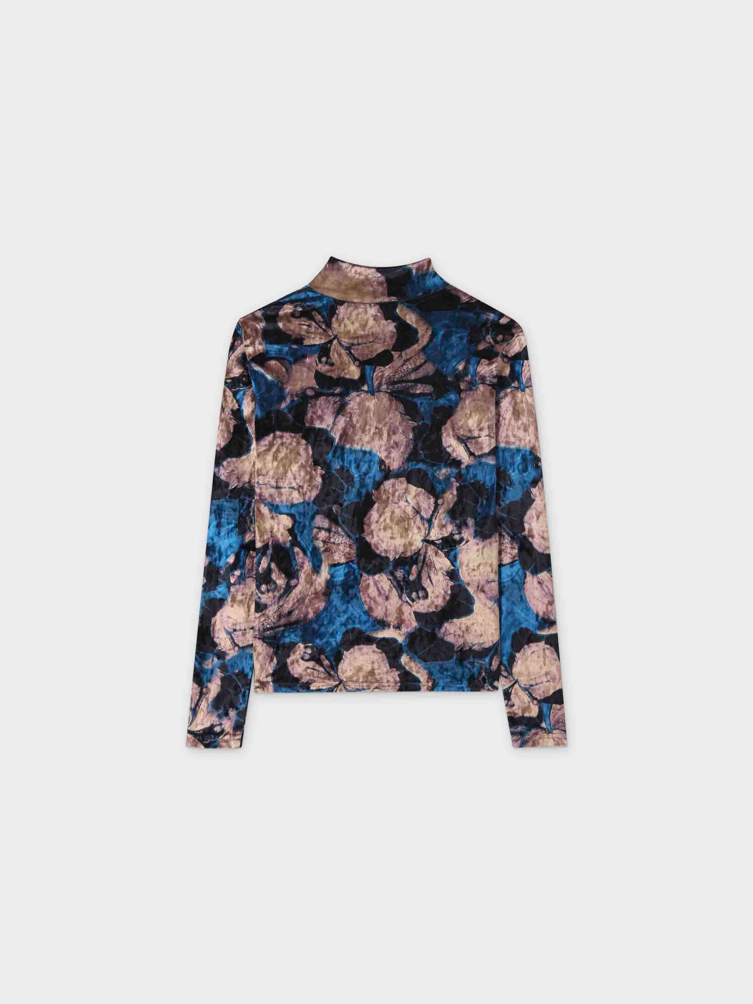 Velour Printed Turtleneck-Blue Floral