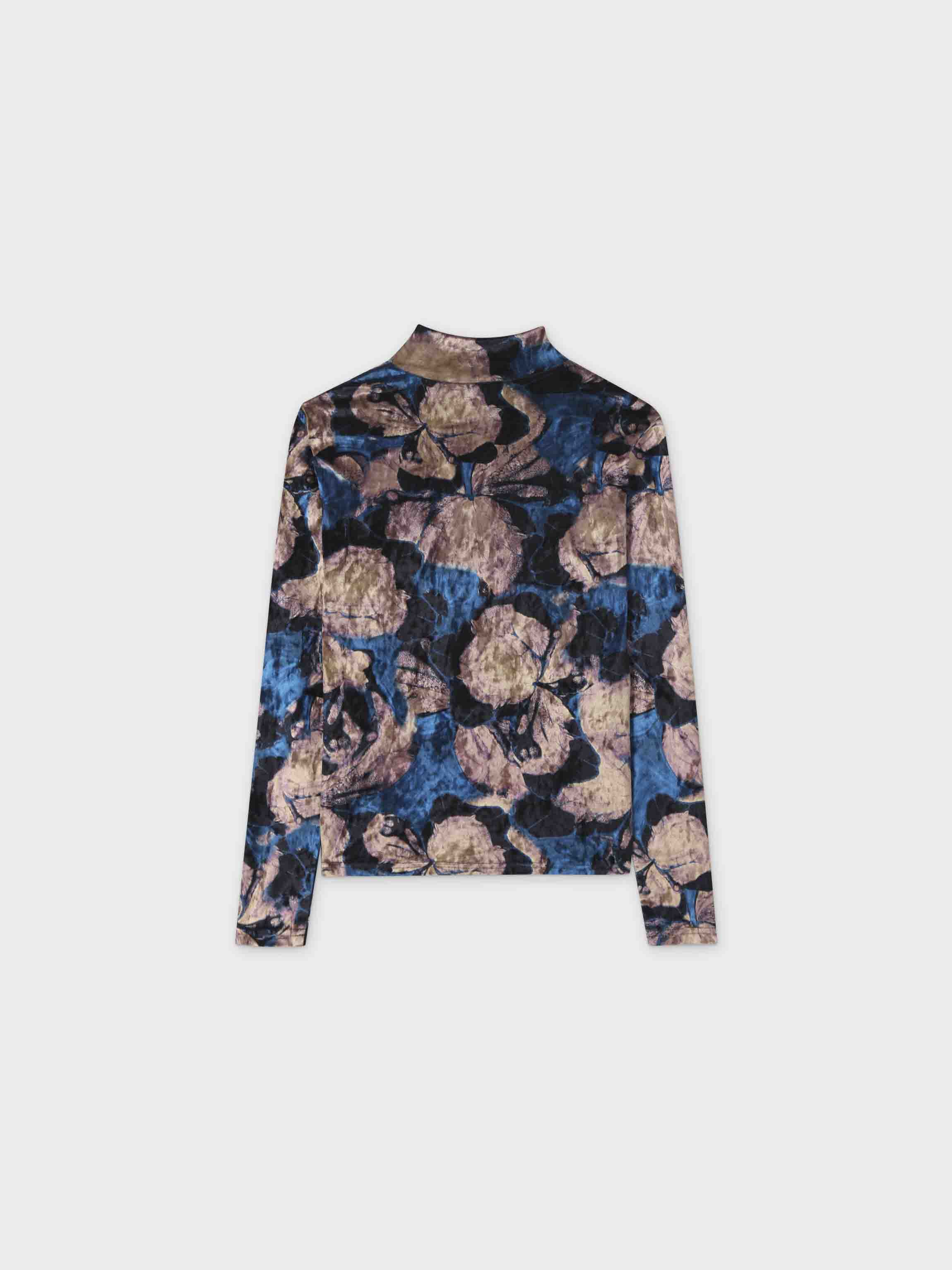 Velour Printed Turtleneck-Blue Floral