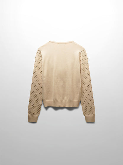 Stone Embellished Crew Cardigan-Vanilla