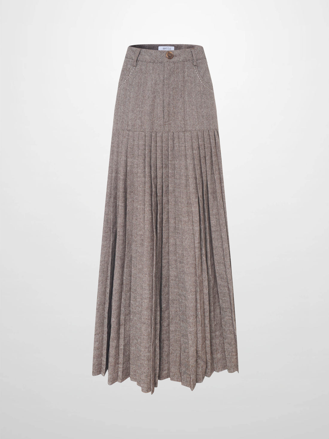 Pleat Bottom Yoke Skirt - Brown/Tan