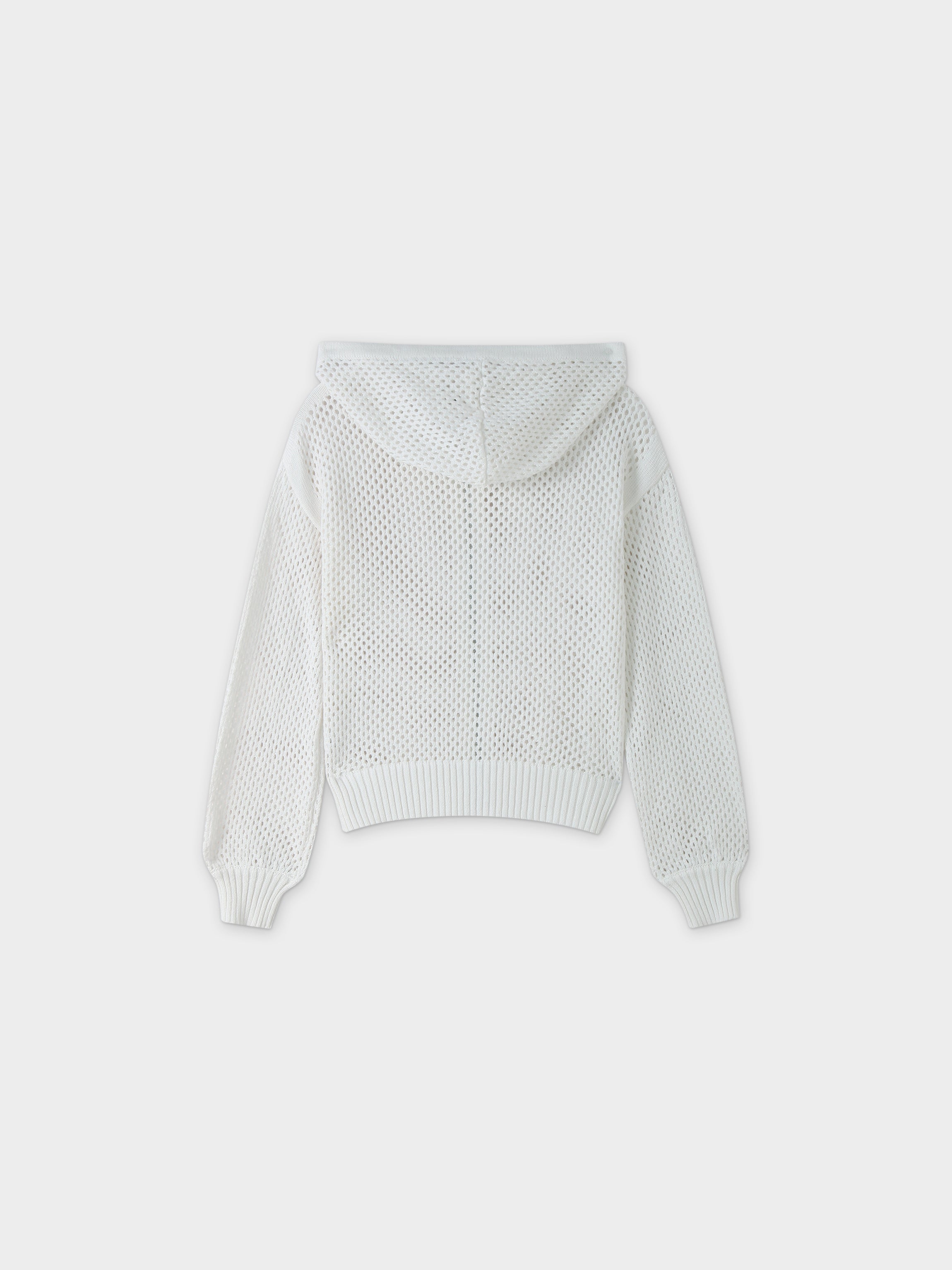 Zip Up Crochet Hoodie-White