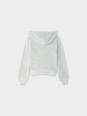 Zip Up Crochet Hoodie-White
