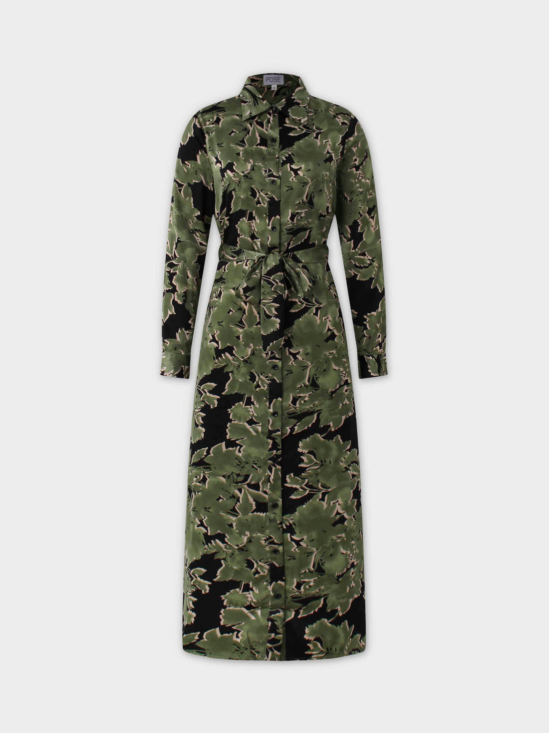 Long Shirtdress-Green/Black Floral