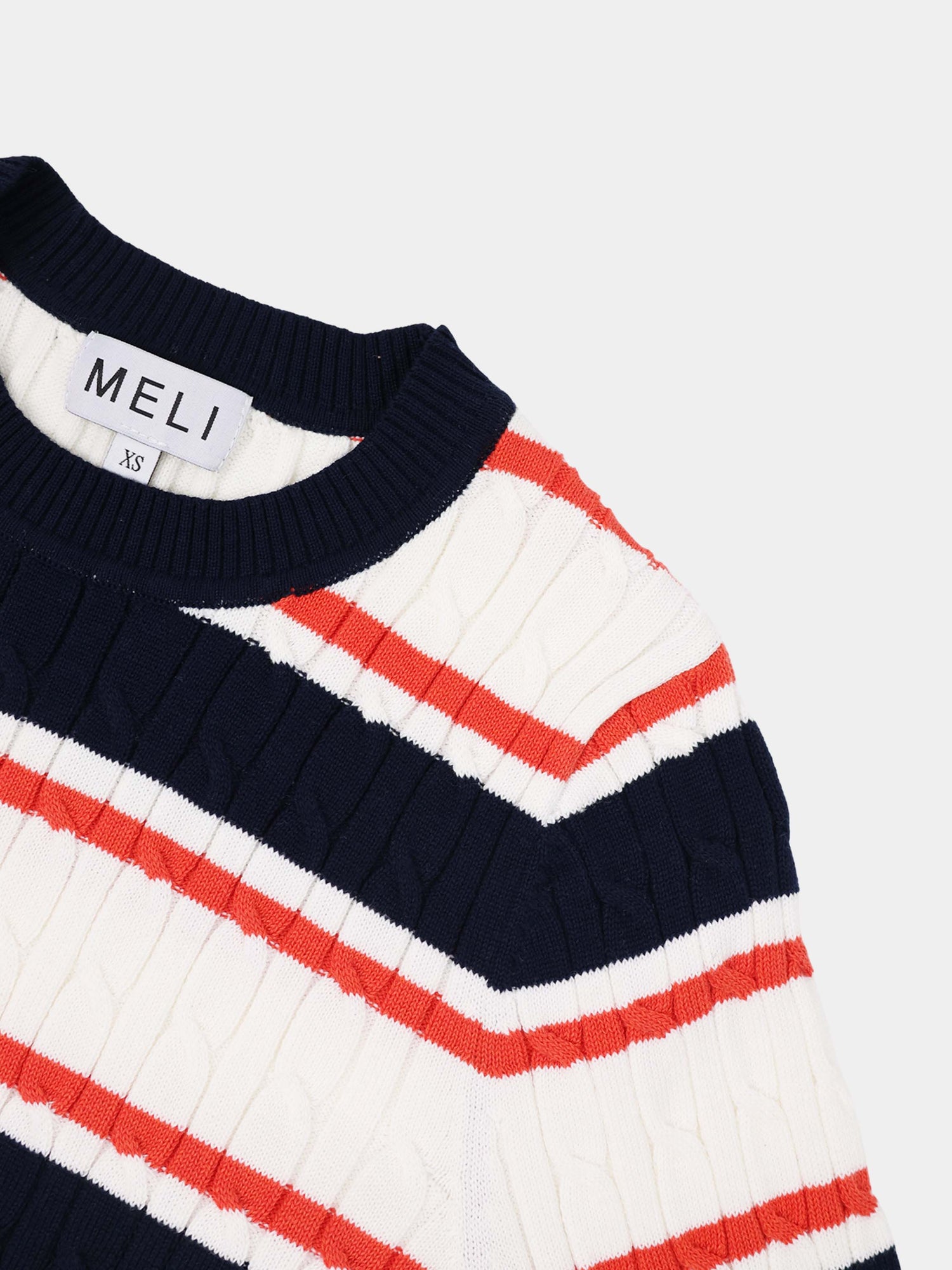 Striped Cable Sweater-Navy/White/Orange