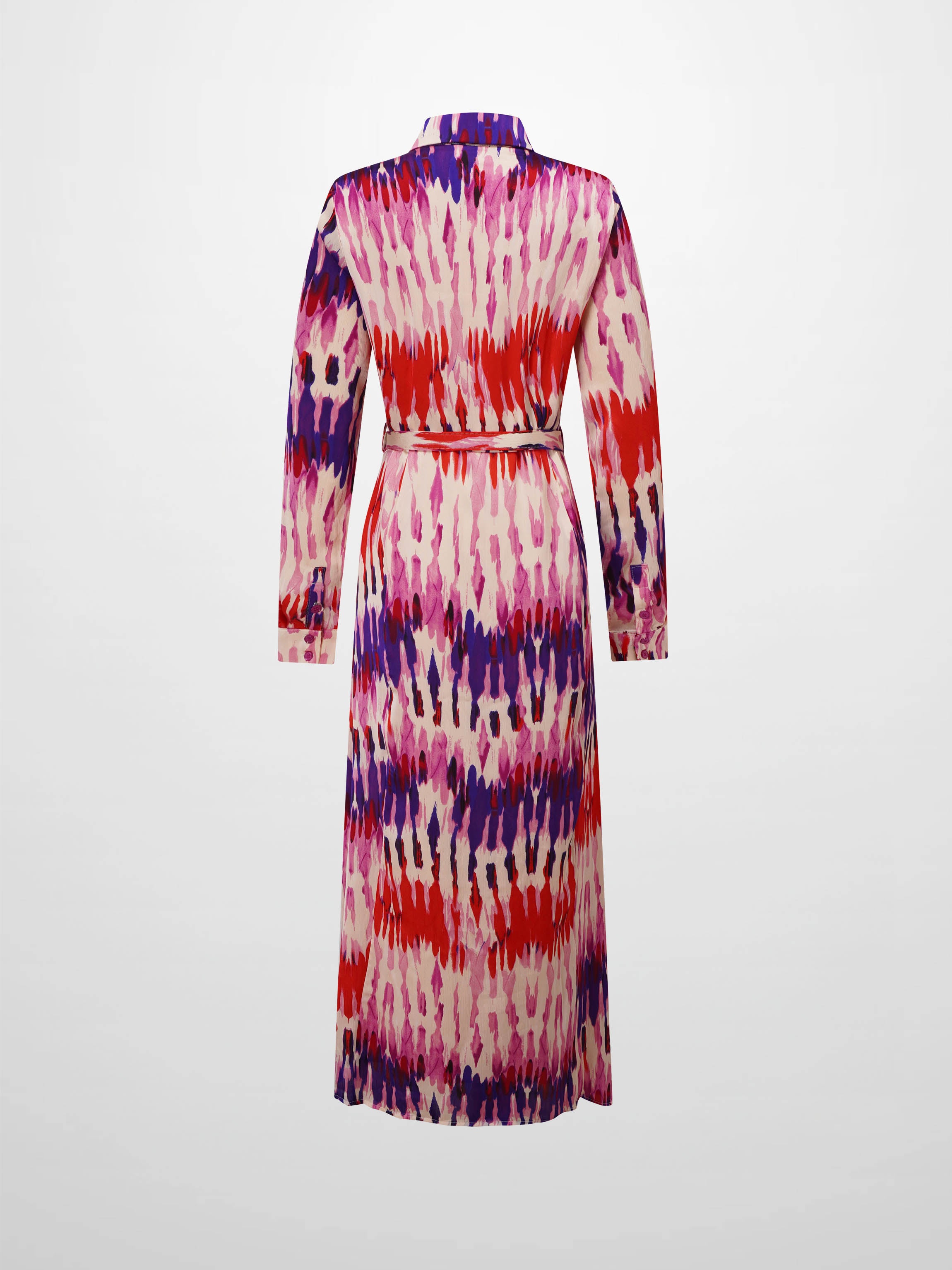 Basic Belted A-Line Dress-Pink Watercolor