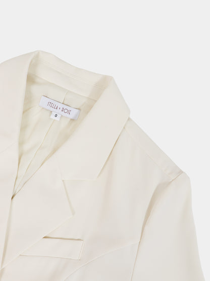 Side Tie Pleat Wrap Dress-Cream