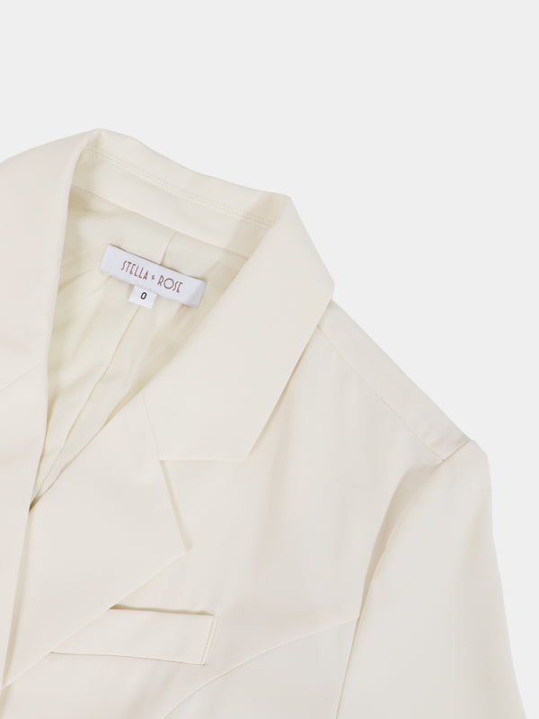 Side Tie Pleat Wrap Dress-Cream