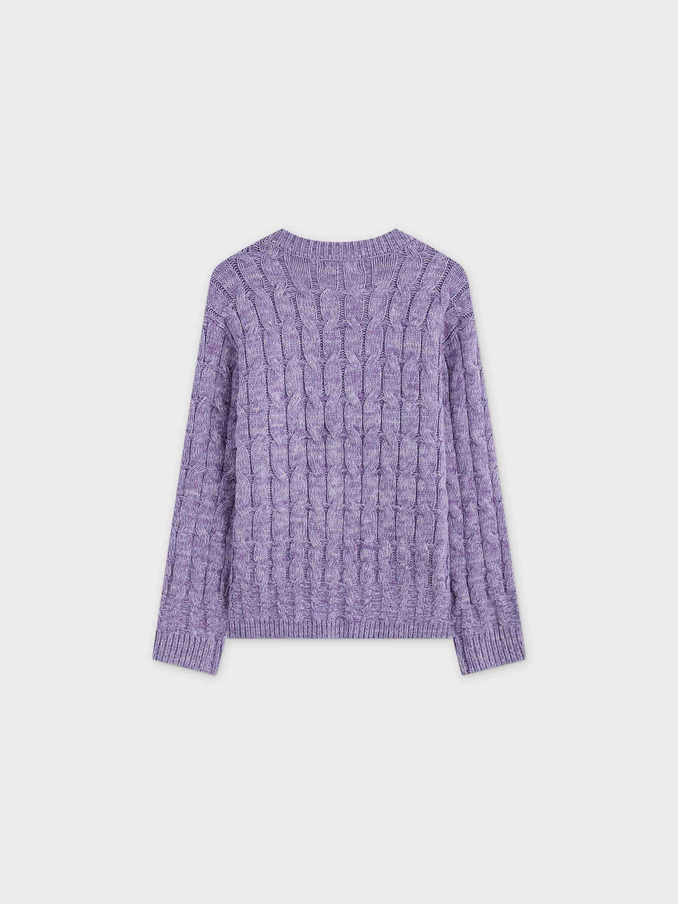 Chunky Heathered Cable sweater-Lavender/White