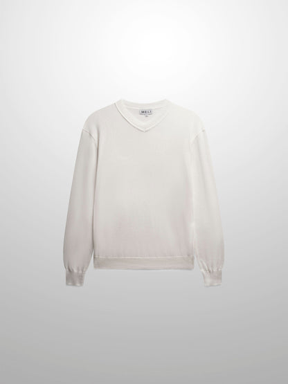 High V Lightweight Sweater-White