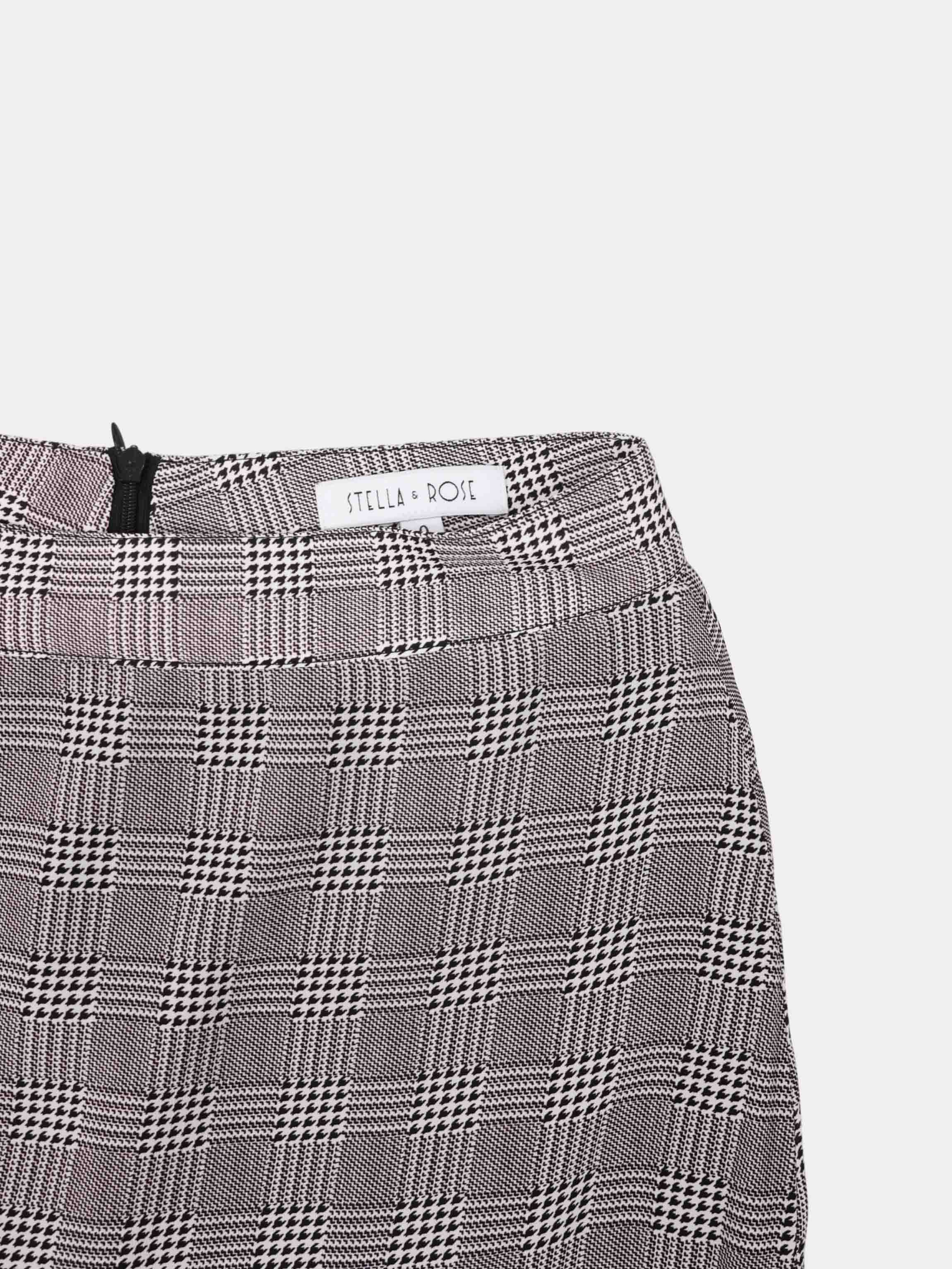 Houndstooth Pleat bottom Skirt-Black/White