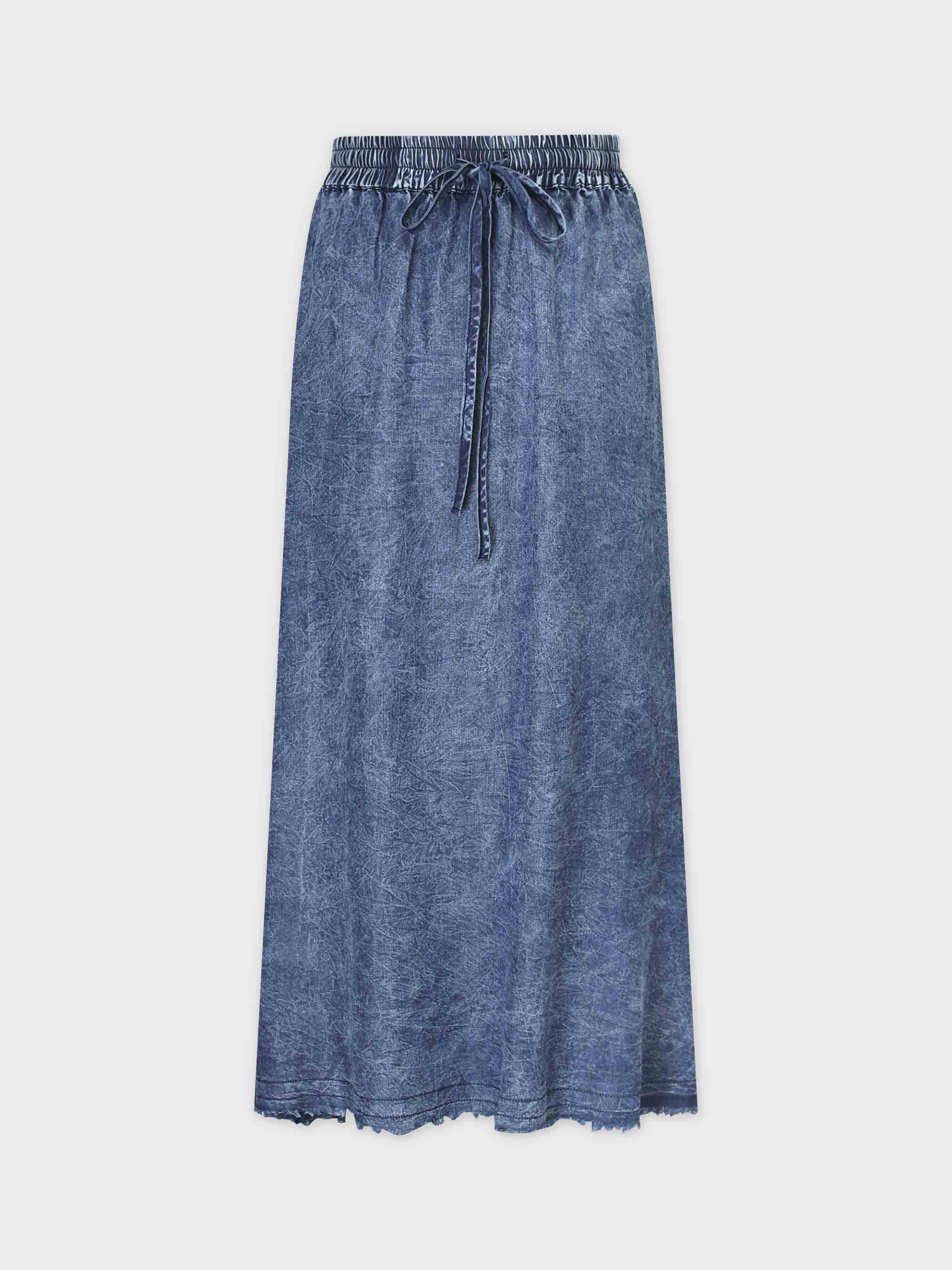 Washed Drawstring Denim Skirt Blue Fame On Central