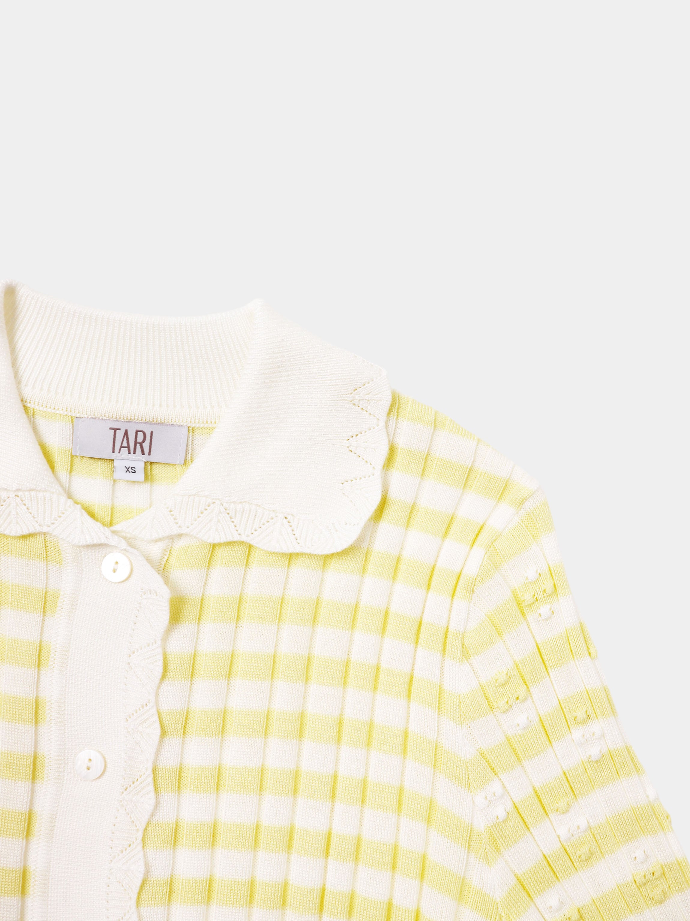 Striped Scalloped Edge Cardigan-Yellow/White
