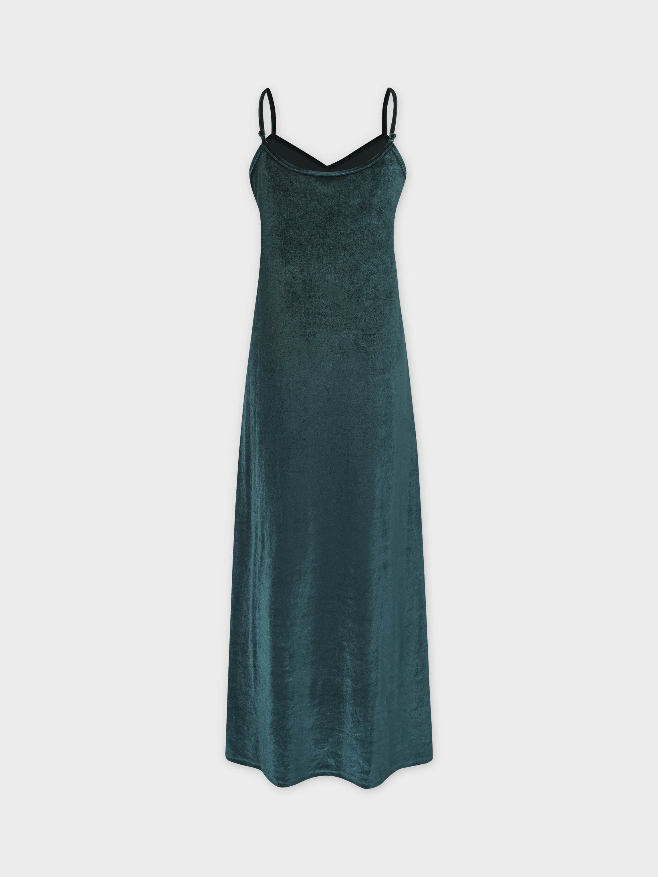 Velour Slip Dress - Emerald Green