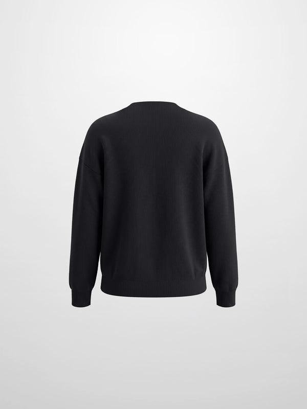 Thin Knit Center Cable Sweater - Black