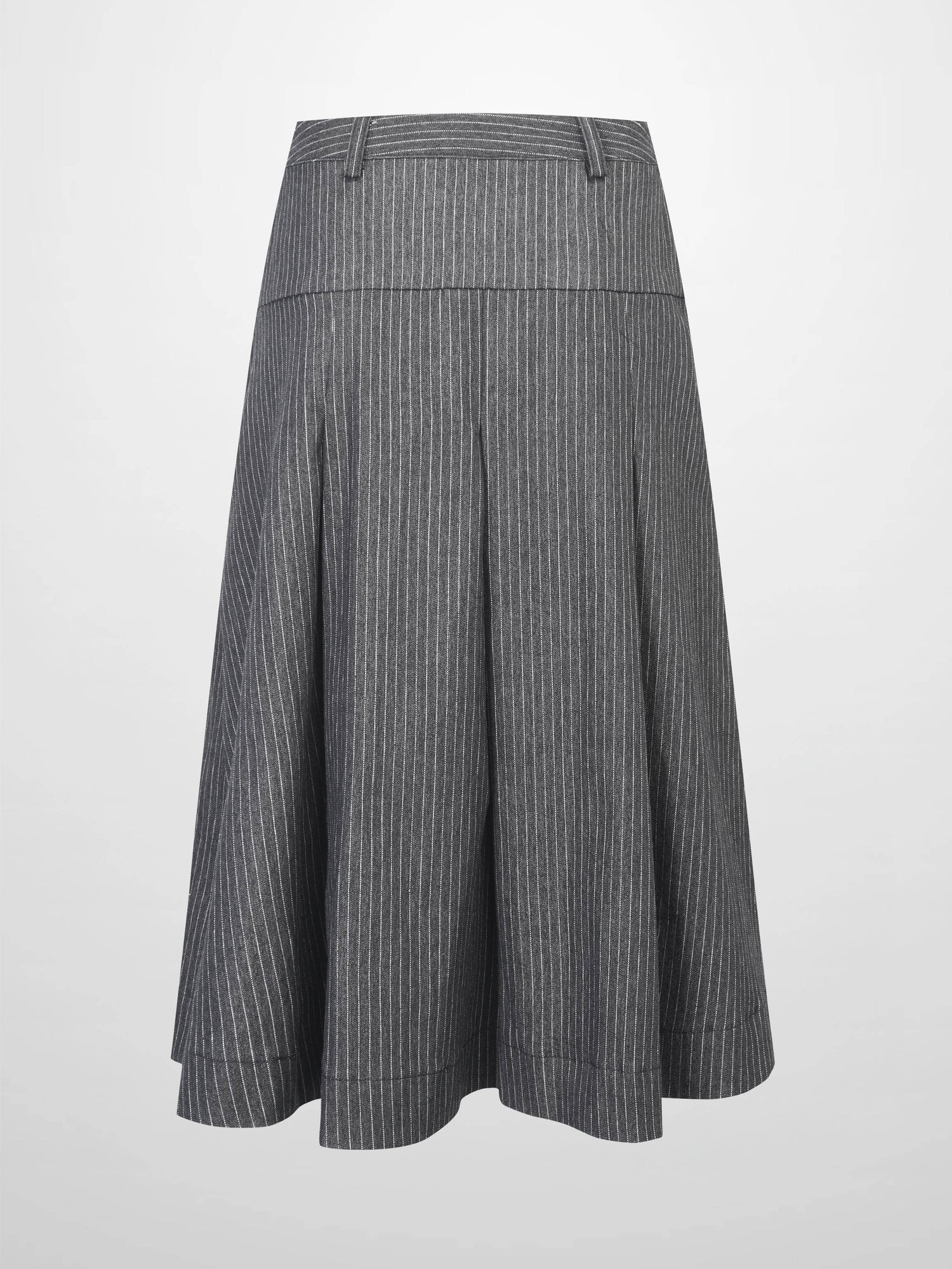 Yoke Pleated Denim Skirt-Black Pinstripe