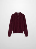 Wool Blend Collared Cardigan-Burgundy