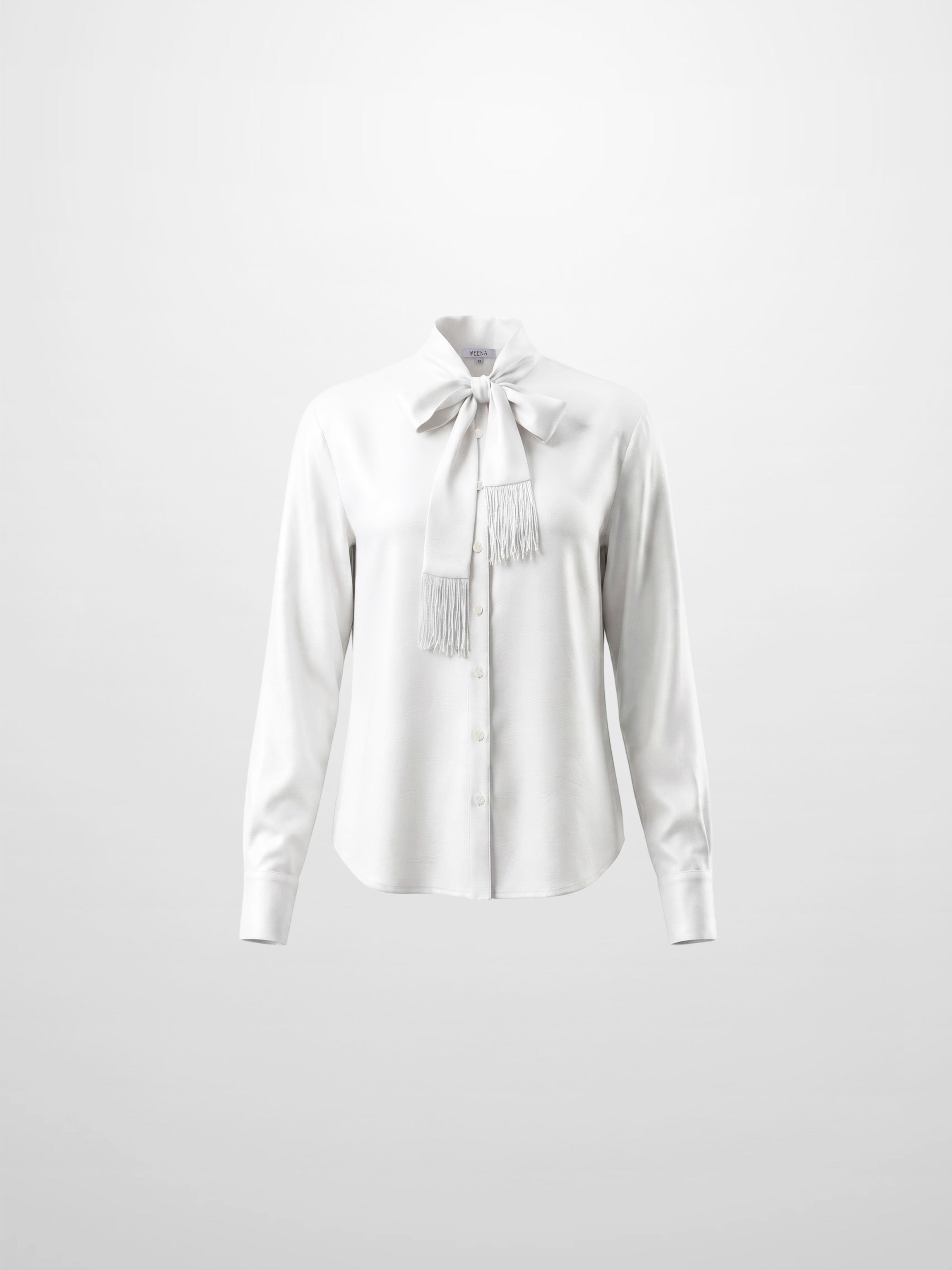 Fringe Bow Blouse-White