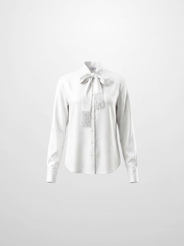 Fringe Bow Blouse-White