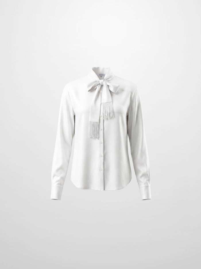 Fringe Bow Blouse-White