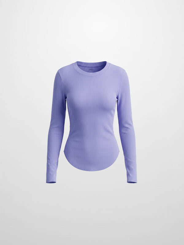 Rounded Hem Ribbed T-Shirt-Lavender