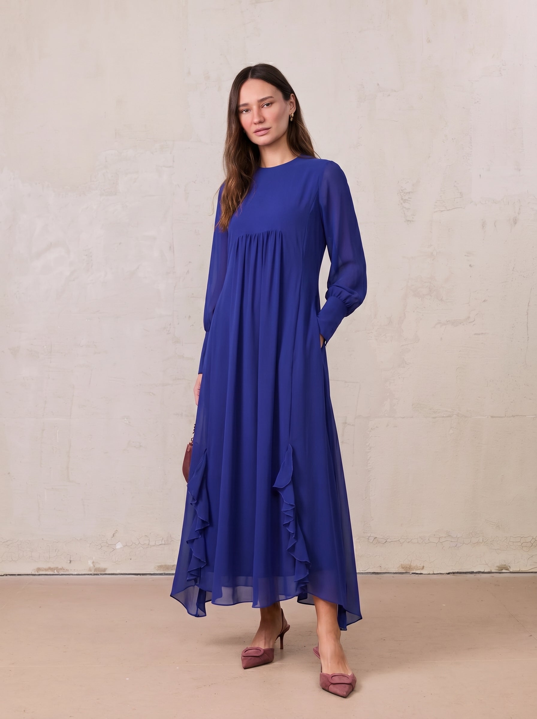 Asymmetrical Hem Dress-Medieval Blue