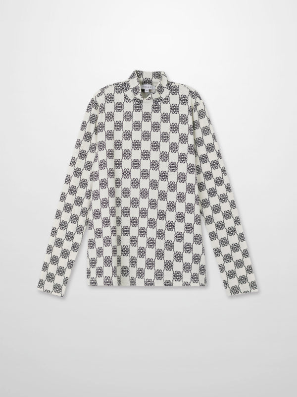 Boxy Printed Modal Turtleneck-Floral Vines White